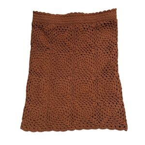 Vtg Women Skirt Brown‎ Crochet Knit Unique Sexy Micro Mini S/M Princess Polly